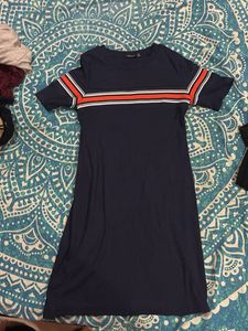 Navy Blue Striped Casual Dress