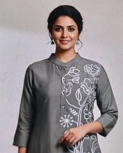Stylish Grey Kurta with White Floral Print