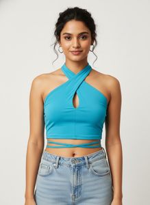 Blue Halter Neck Top