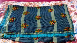 Elegant Blue Floral Print Saree