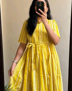 Yellow Striped Midi Dress