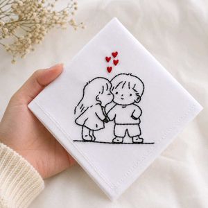 Embroidered Handkerchief with Cute Couple Design