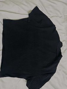 Black Ribbed Zip Up T-Shirt