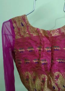 Stunning Magenta Brocade Blouse with Gold Paisley