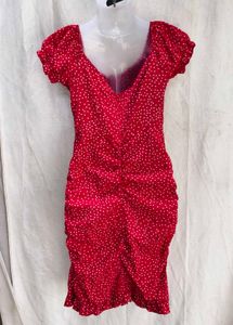 Red Polka Dot Ruched Dress