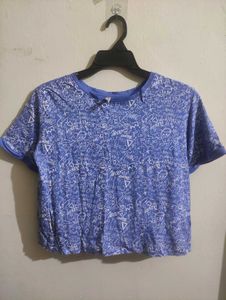 Blue Graphic Print Cropped Top