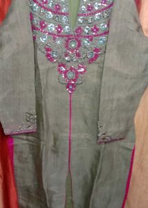 Embellished Olive Green Kurta