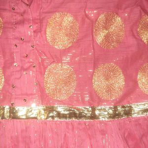 SRISHTI Pink &amp; Gold Anarkali Kurta Churidar