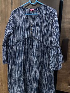 Blue Geometric Print Flared Sleeve Kurta