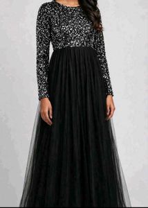 Sparkling Black Sequin Long Sleeve Maxi Dress