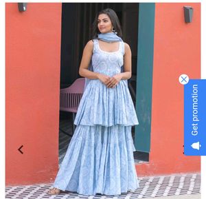 Blue Printed Sharara Set