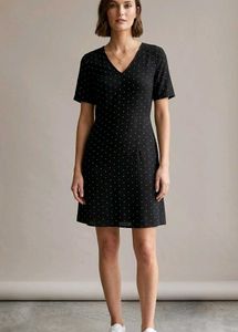 Black Polka Dot V-Neck Dress