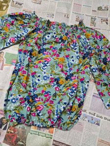 Boho Floral Off-Shoulder Bell Sleeve Top