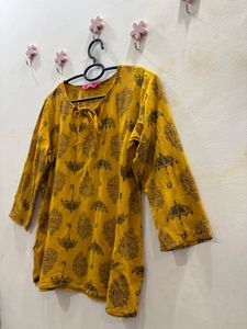 Mustard Yellow Kurta with Umbrella Print