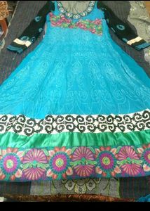 Beautiful Blue Saree with Pink &amp; Black Border