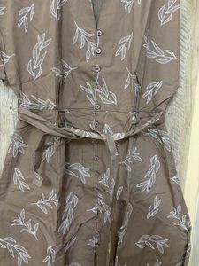 Stylish Brown Leaf Print Mini Dress