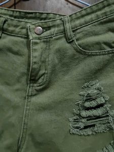 Distressed Olive Green Denim Shorts