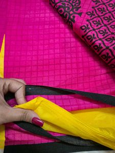 pink and yellow Saree