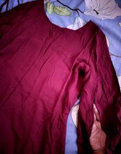 wine red/maroon frock with a slit bell sleeves
