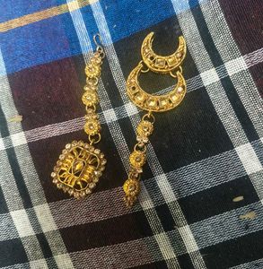 Exquisite Gold Maang Tikka &amp; Earrings Set