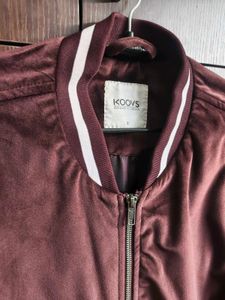 Koovs Burgundy Velvet Bomber Jacket