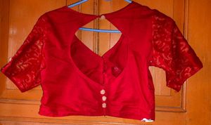 Stunning Red Blouse with Lace Sleeves