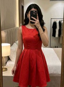 Elegant Red Sleeveless Fit and Flare Dress