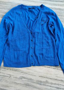 Blue Cardigan with Bow Detail