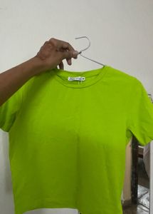 ZARA lime Green Basic Cotton T-Shirt