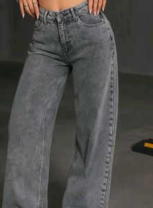 Grey Wide Leg Denim Jeans