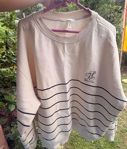 H&amp;M Cream Striped Crewneck Sweatshirt