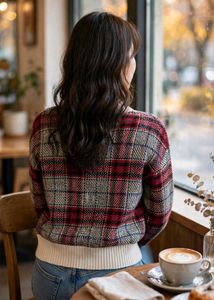 PLAID TURTLE NECK SWEATER