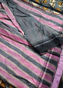 Pink &amp; Grey Striped Saree