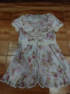 Sheer Floral Lace Trim Front Slit Open Top
