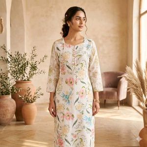 White Floral Print Kurta
