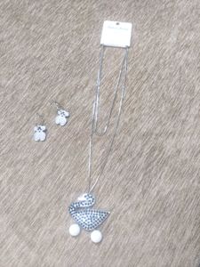 Cute Teddy Bear & Swan Necklace & Earrings Set