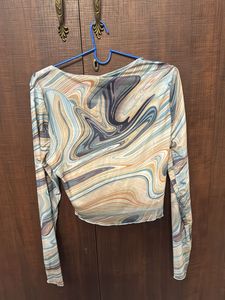 Stylish Marble Print Long Sleeve Top