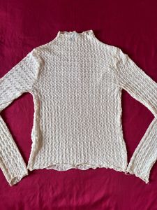 Off White Mesh Mock Neck Soft Top