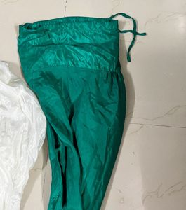 New Green &amp; White Shiny Silk Pants Set
