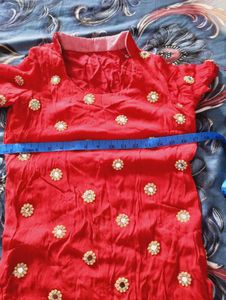 Urgent Sell  RED MIRROR EMBELLISHED KURTA