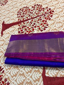 Vibrant Blue &amp; Purple Silk Saree