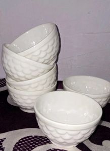 Set of 6 White Embossed Ceramic(Ice-cream Bowls)