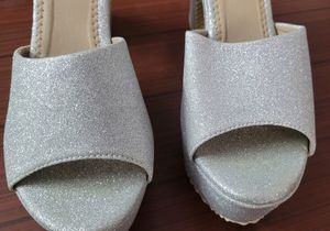 Fancy White Silver Women Block Heel