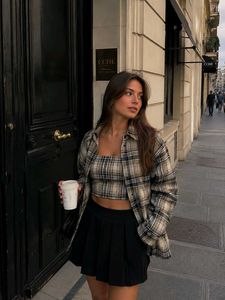 Chic Plaid Crop Top & Jacket Set
