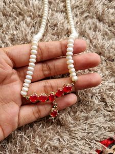 Pearl Chain With Red Stones