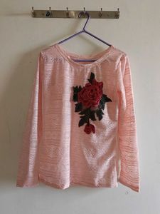 Pink Lace Rose Applique Top