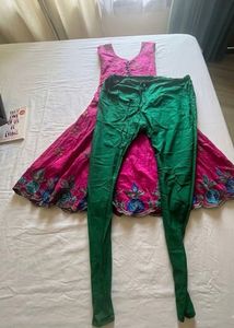 Pure cotton Pink Embroidered Anarkali Suit