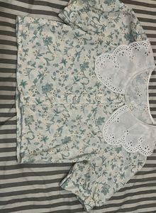 Sage Green Floral Peter Pan Collar Top