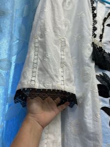 White Kurta with Black Floral Embroidery