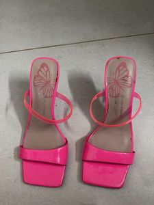 Hot Pink Square Toe Heeled Sandals